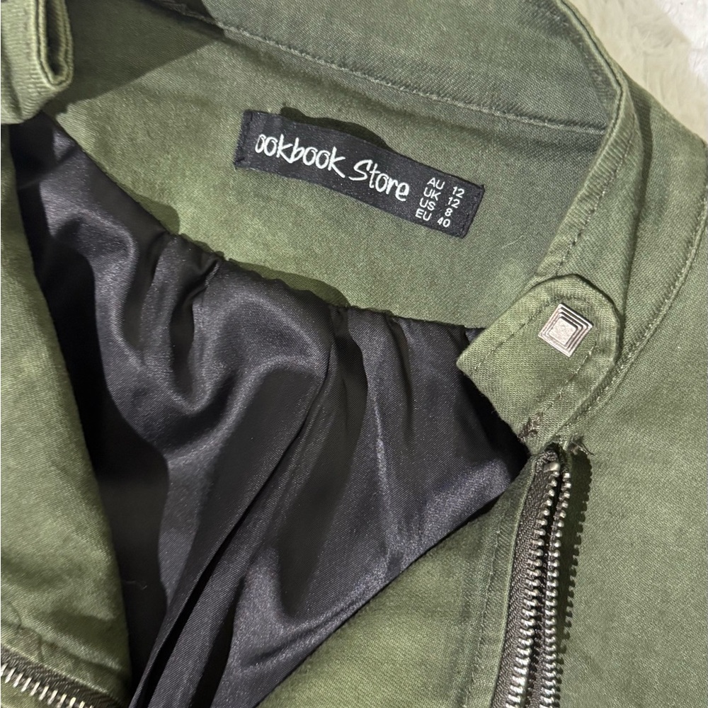 Olive camo green military studded multi zip jacket - Picture 7 of 11
